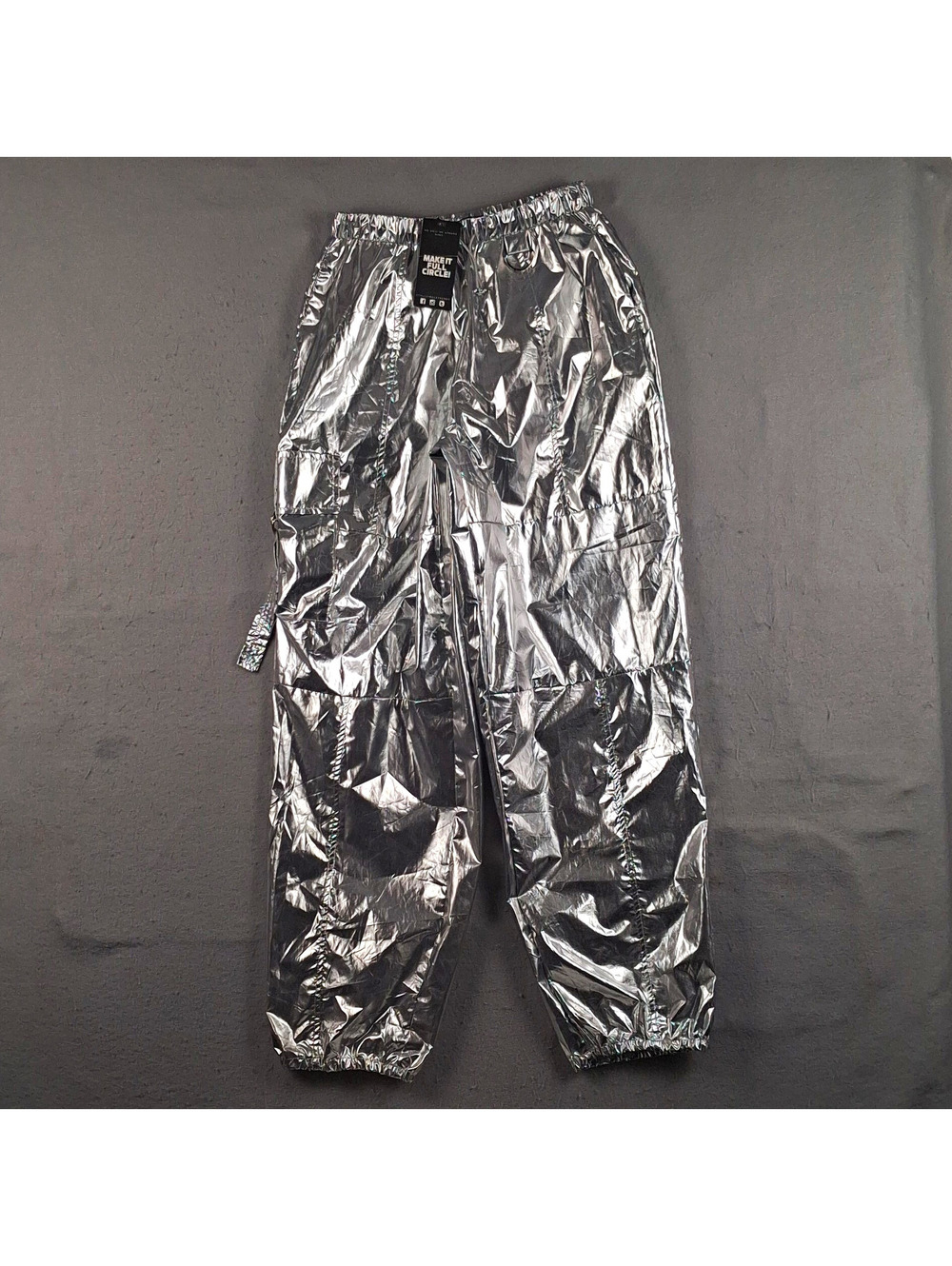 Jolie & Joy Womens Silver Metallic Jogger Pants Elastic Waist Drawstring S